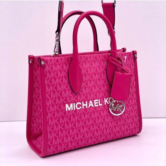 MICHAEL KORS MIRELLA SMALL SHOPPER TOTE CROSSBODY DRAGONFRUIT - Picture 9 of 12